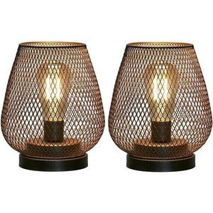 Set of 2 Metal Cage LED Lantern Battery Powered Cordless Accent Light with LED